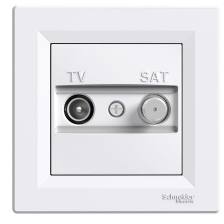 Prise intermediaire TV-SAT avec plaque, 8dB, blanc - Schneider Asfora